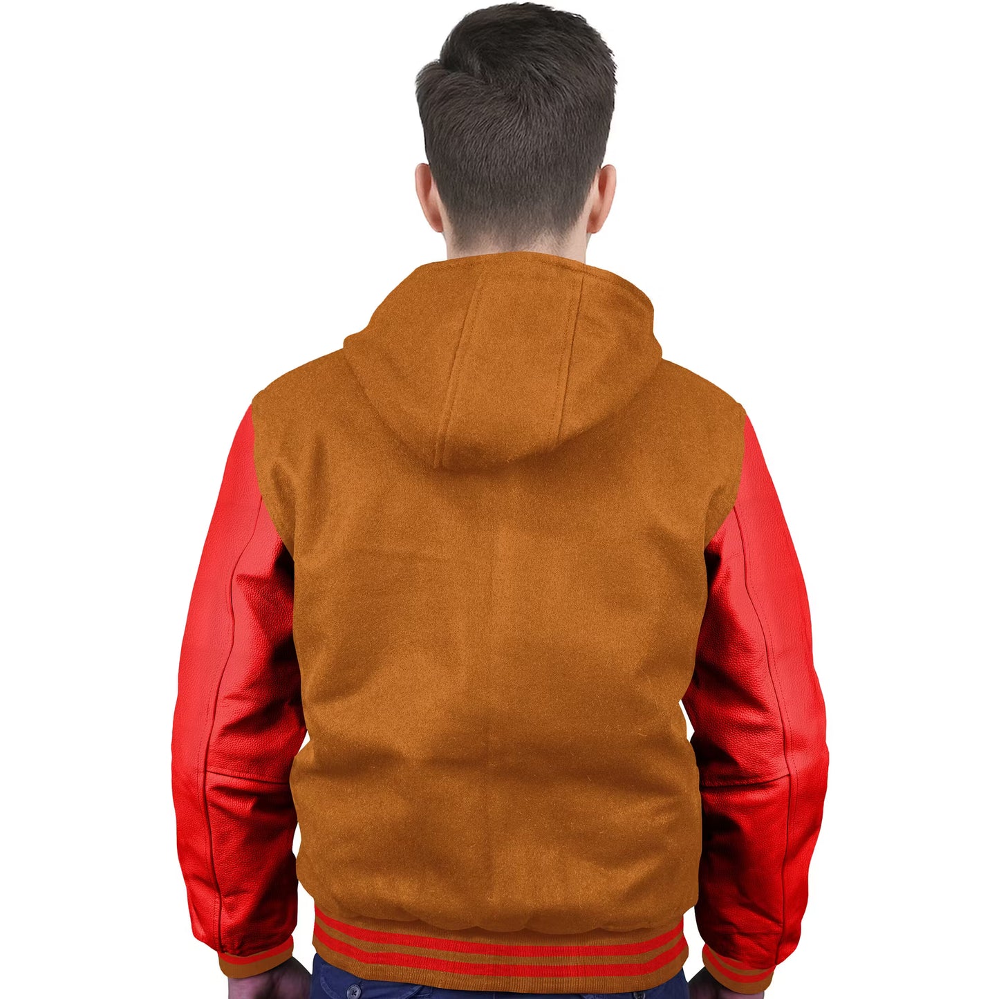 Red-Leather Sleeves & Wool Body (Hoodie)