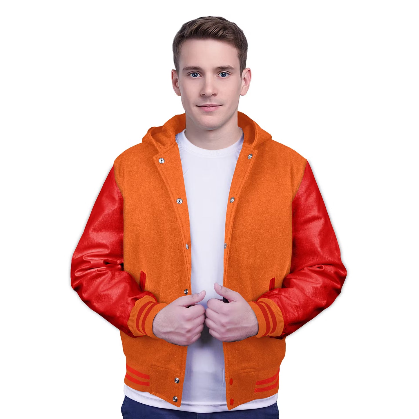 Red-Leather Sleeves & Wool Body (Hoodie)