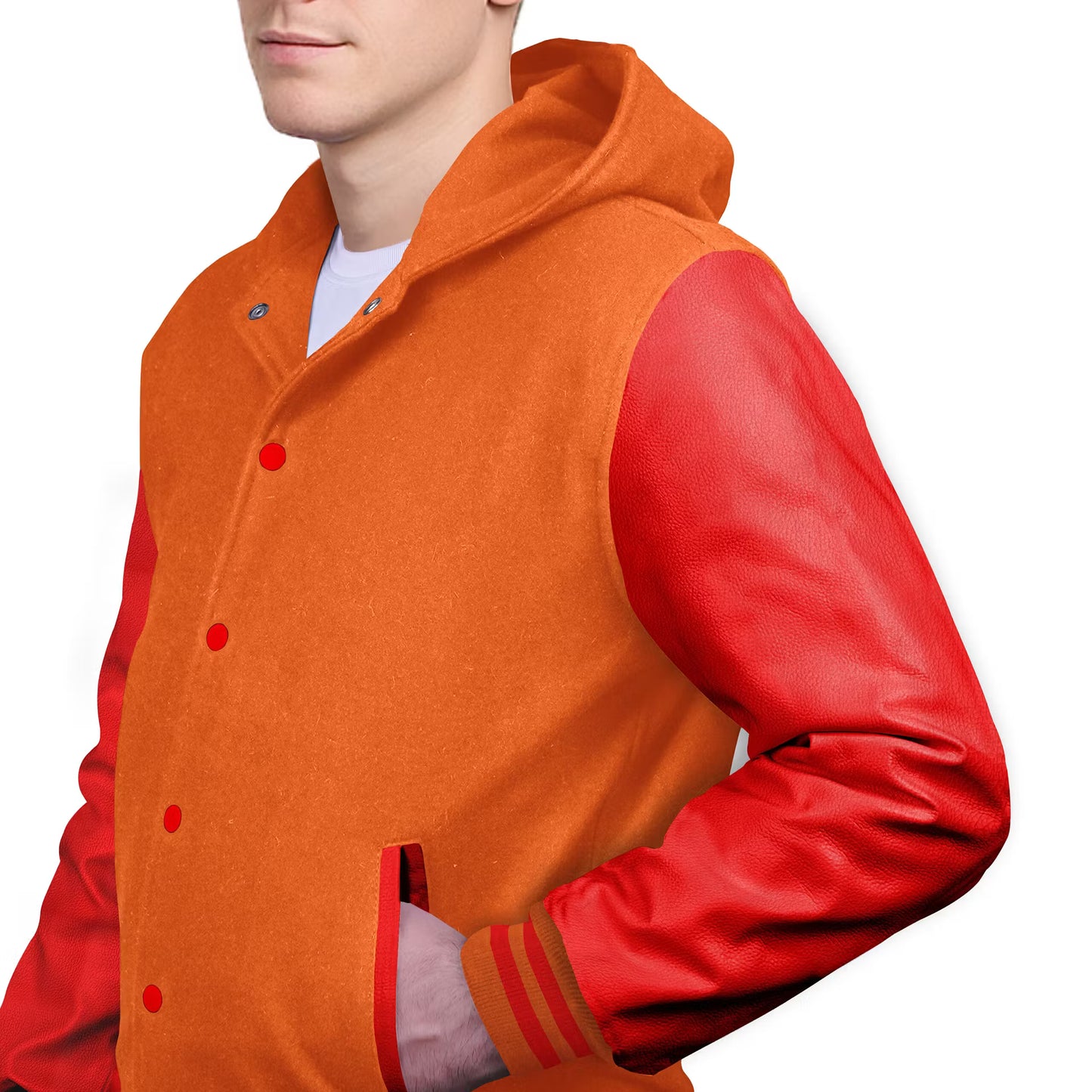 Red-Leather Sleeves & Wool Body (Hoodie)