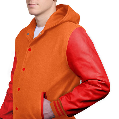 Red-Leather Sleeves & Wool Body (Hoodie)