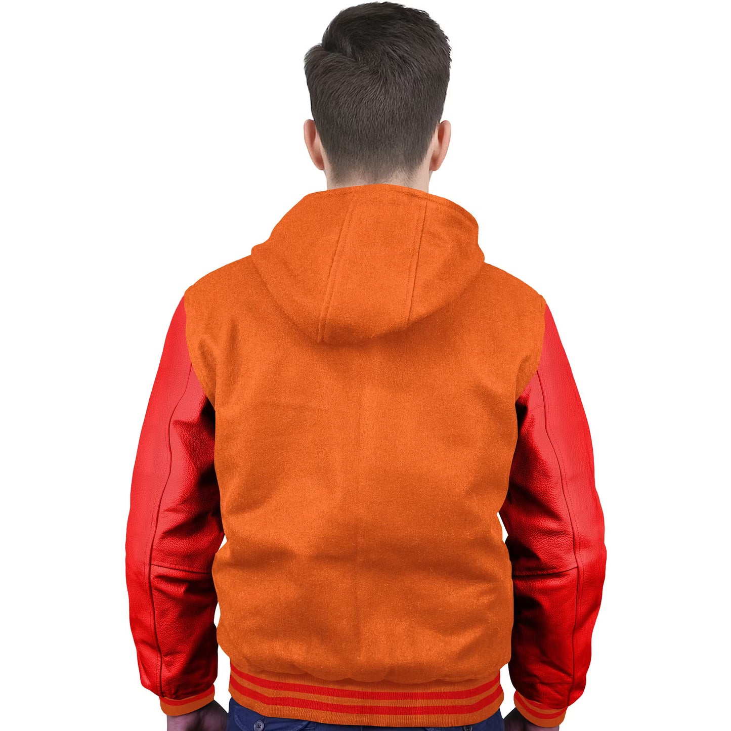 Red-Leather Sleeves & Wool Body (Hoodie)