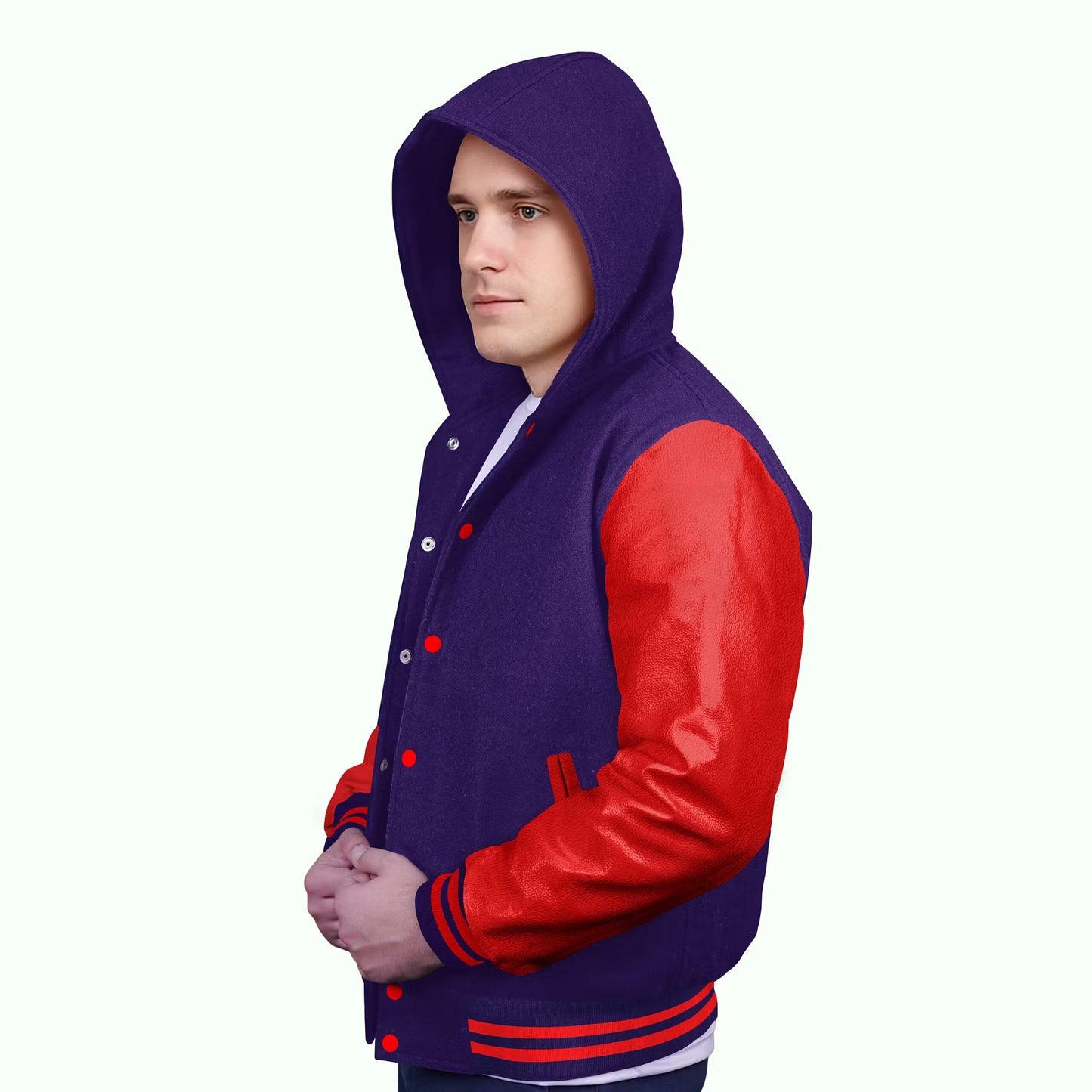 Red-Leather Sleeves & Wool Body (Hoodie)