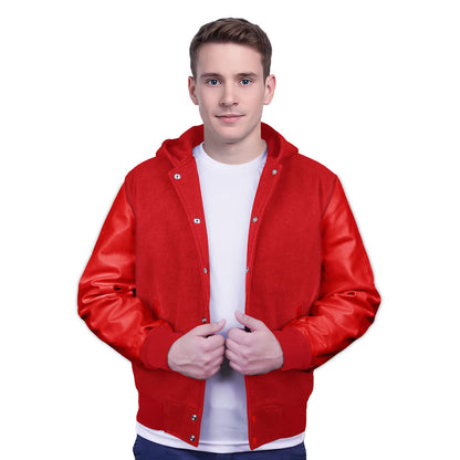 Red-Leather Sleeves & Wool Body (Hoodie)