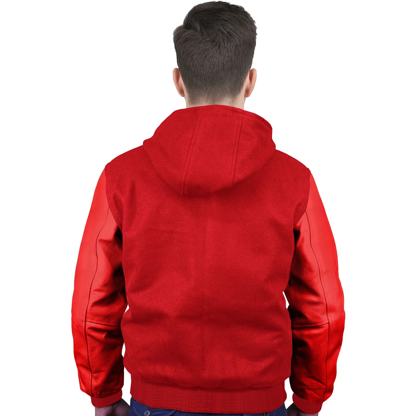 Red-Leather Sleeves & Wool Body (Hoodie)