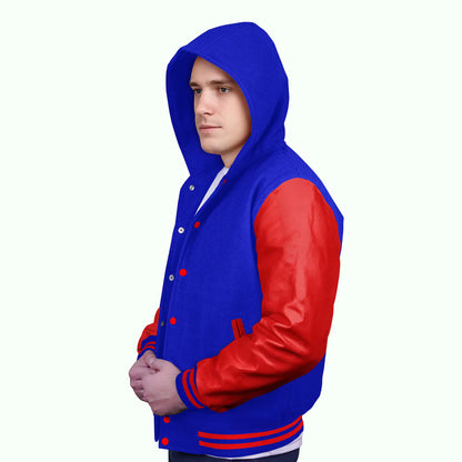 Red-Leather Sleeves & Wool Body (Hoodie)