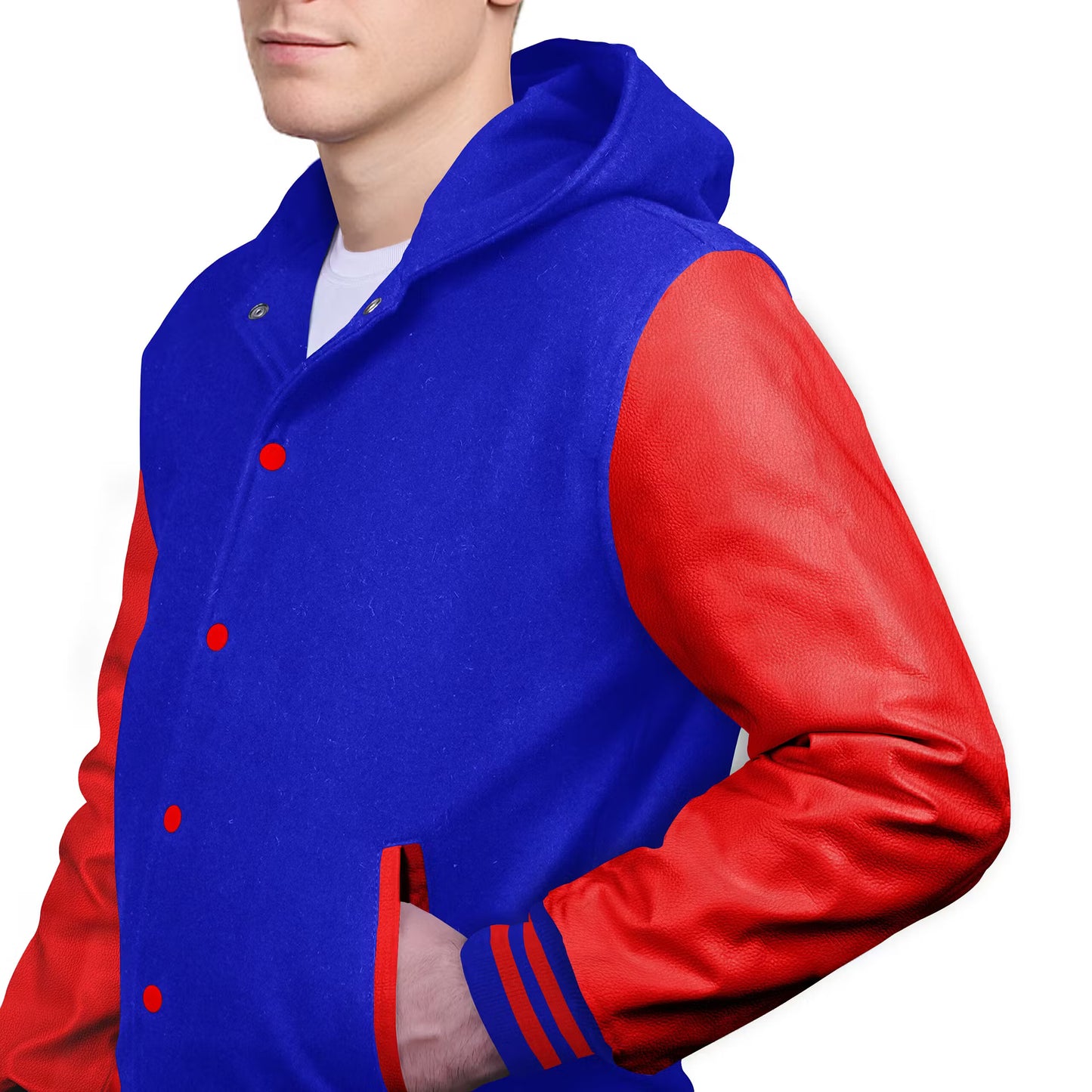 Red-Leather Sleeves & Wool Body (Hoodie)