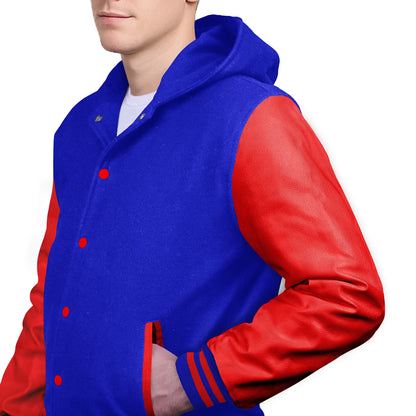 Red-Leather Sleeves & Wool Body (Hoodie)