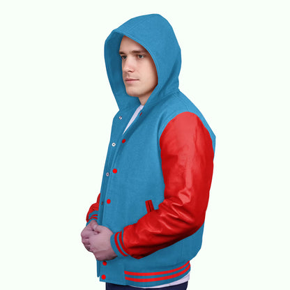 Red-Leather Sleeves & Wool Body (Hoodie)