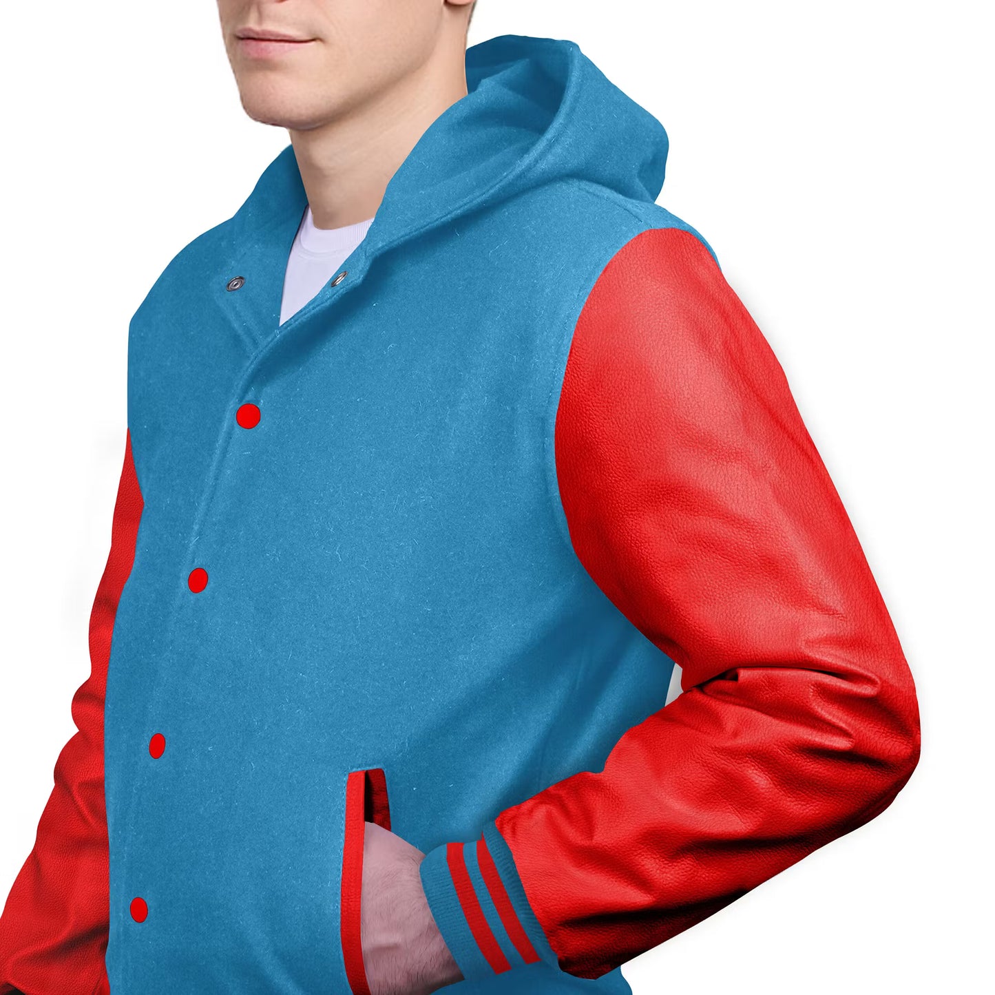 Red-Leather Sleeves & Wool Body (Hoodie)
