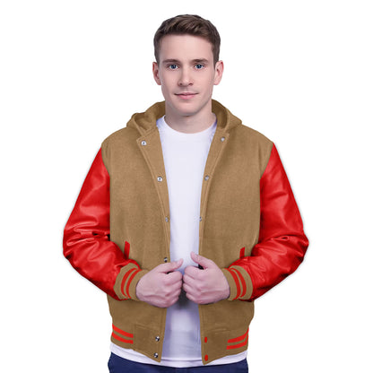 Red-Leather Sleeves & Wool Body (Hoodie)
