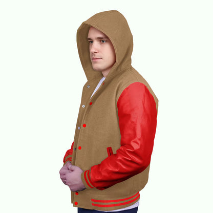 Red-Leather Sleeves & Wool Body (Hoodie)