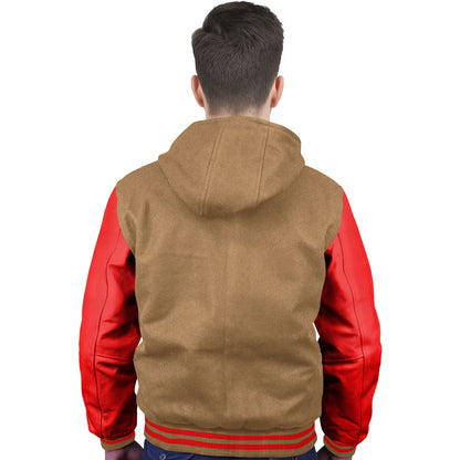 Red-Leather Sleeves & Wool Body (Hoodie)