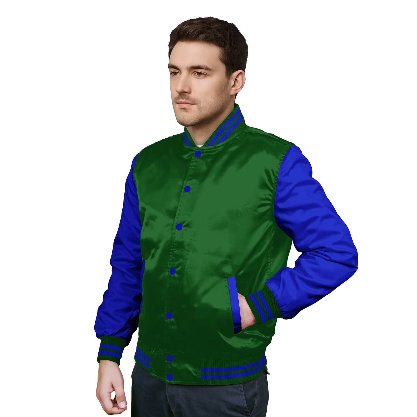 Royal Blue-Satin Sleeves & Satin Body