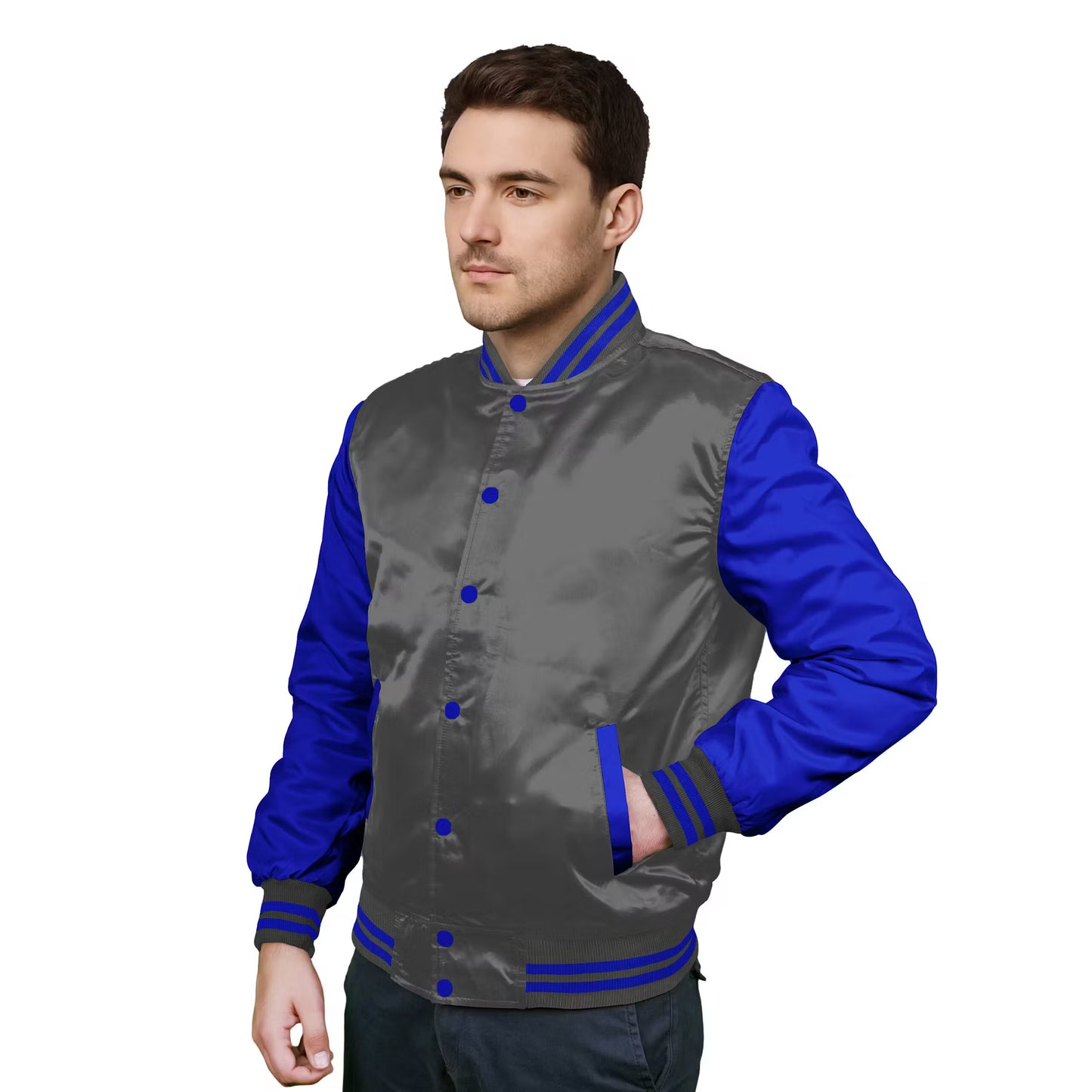 Royal Blue-Satin Sleeves & Satin Body