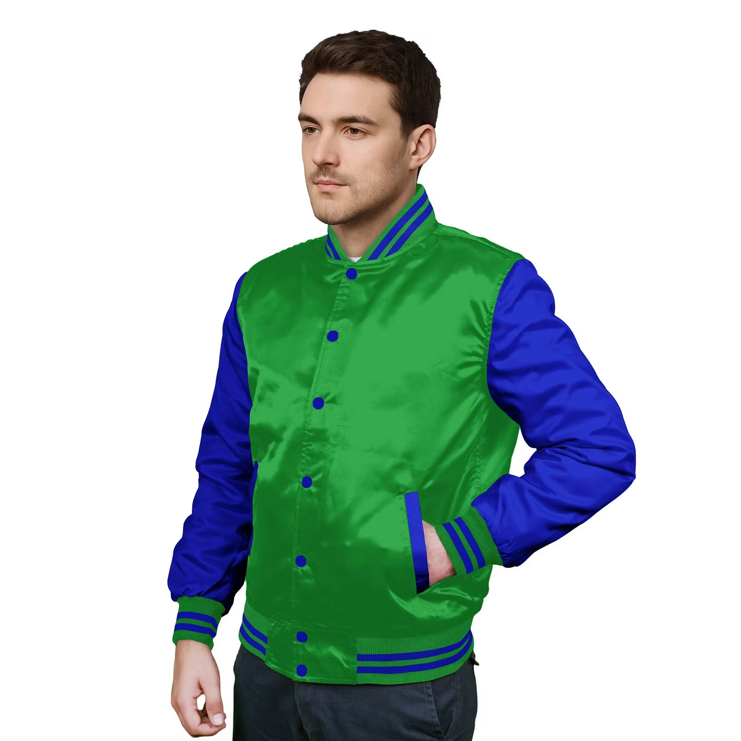 Royal Blue-Satin Sleeves & Satin Body