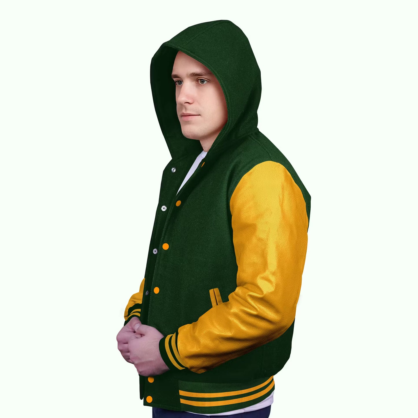 Yellow-Leather Sleeves & Wool Body (Hoodie)