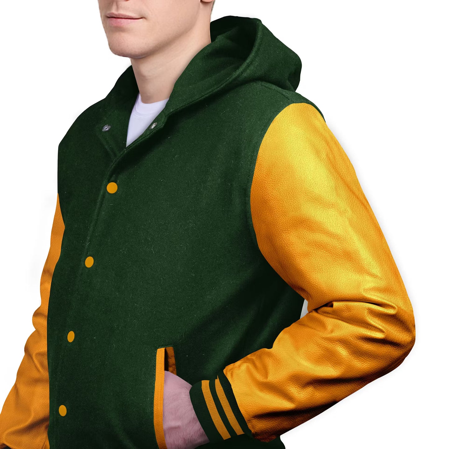 Yellow-Leather Sleeves & Wool Body (Hoodie)