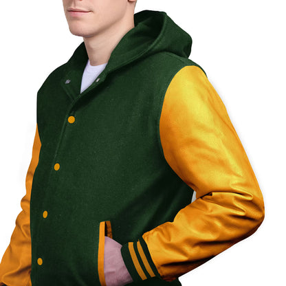 Yellow-Leather Sleeves & Wool Body (Hoodie)