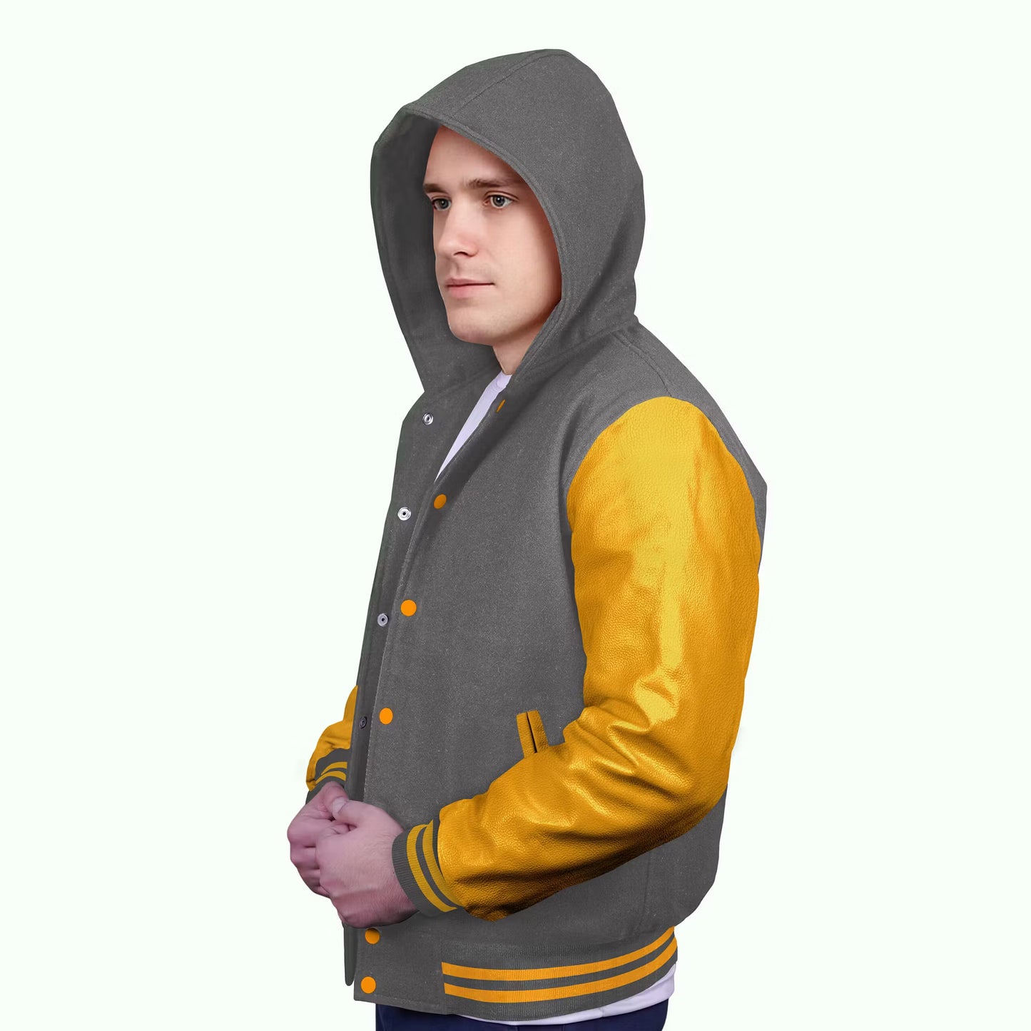 Yellow-Leather Sleeves & Wool Body (Hoodie)