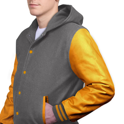 Yellow-Leather Sleeves & Wool Body (Hoodie)
