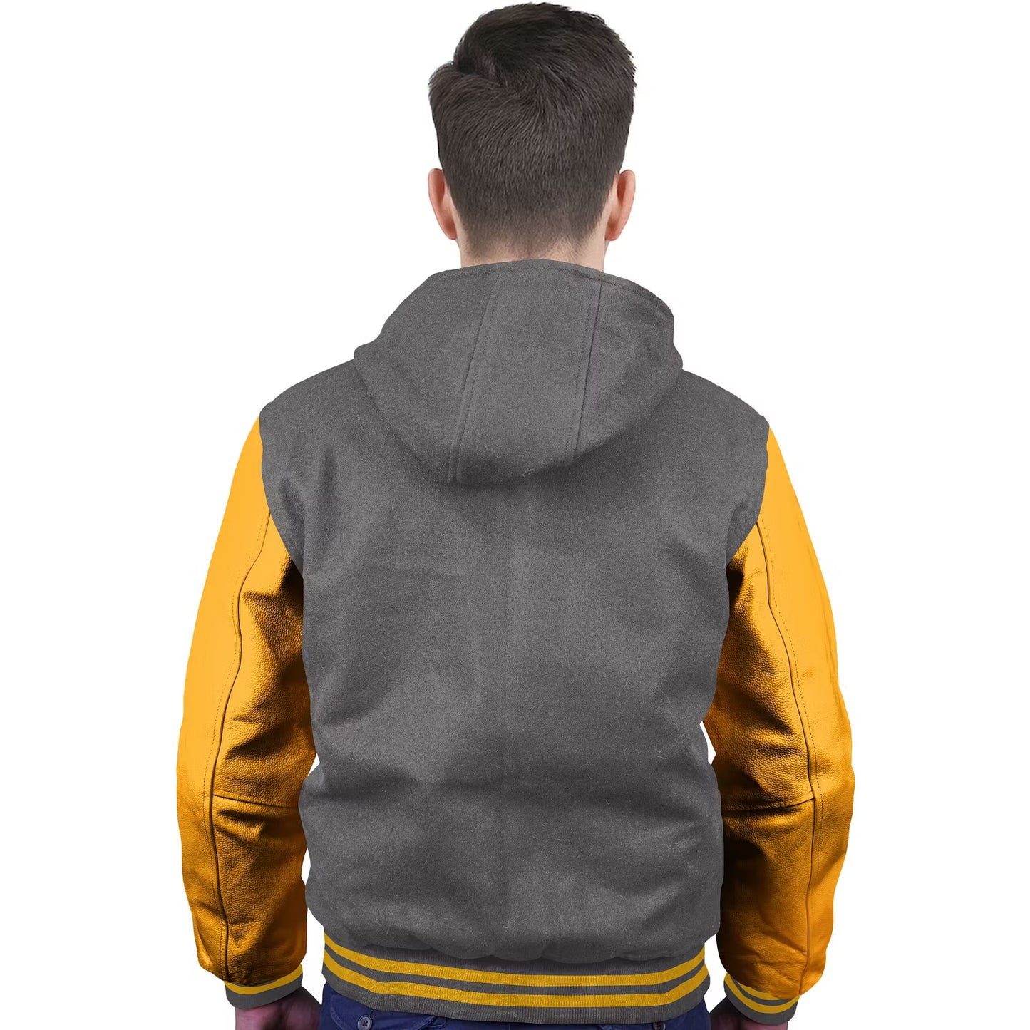 Yellow-Leather Sleeves & Wool Body (Hoodie)
