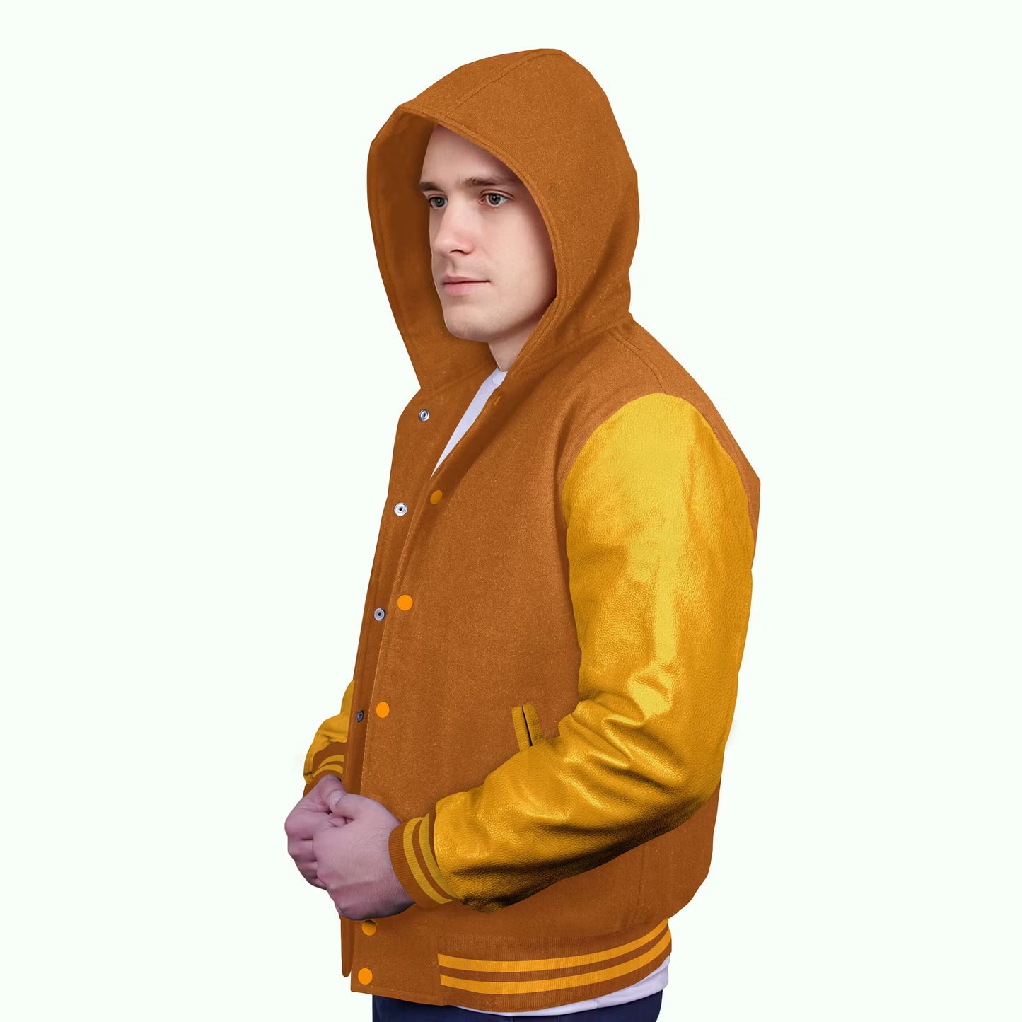 Yellow-Leather Sleeves & Wool Body (Hoodie)