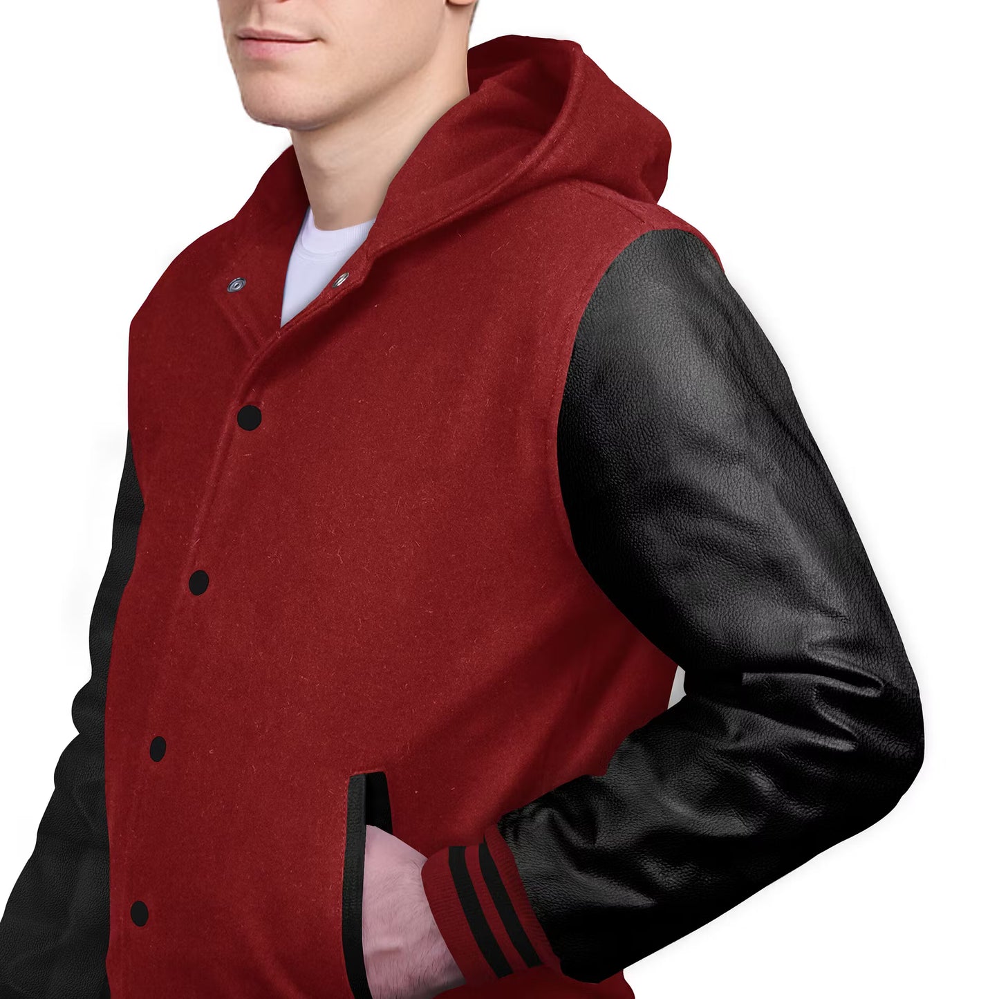 Black-Leather Sleeves & Wool Body (Hoodie)