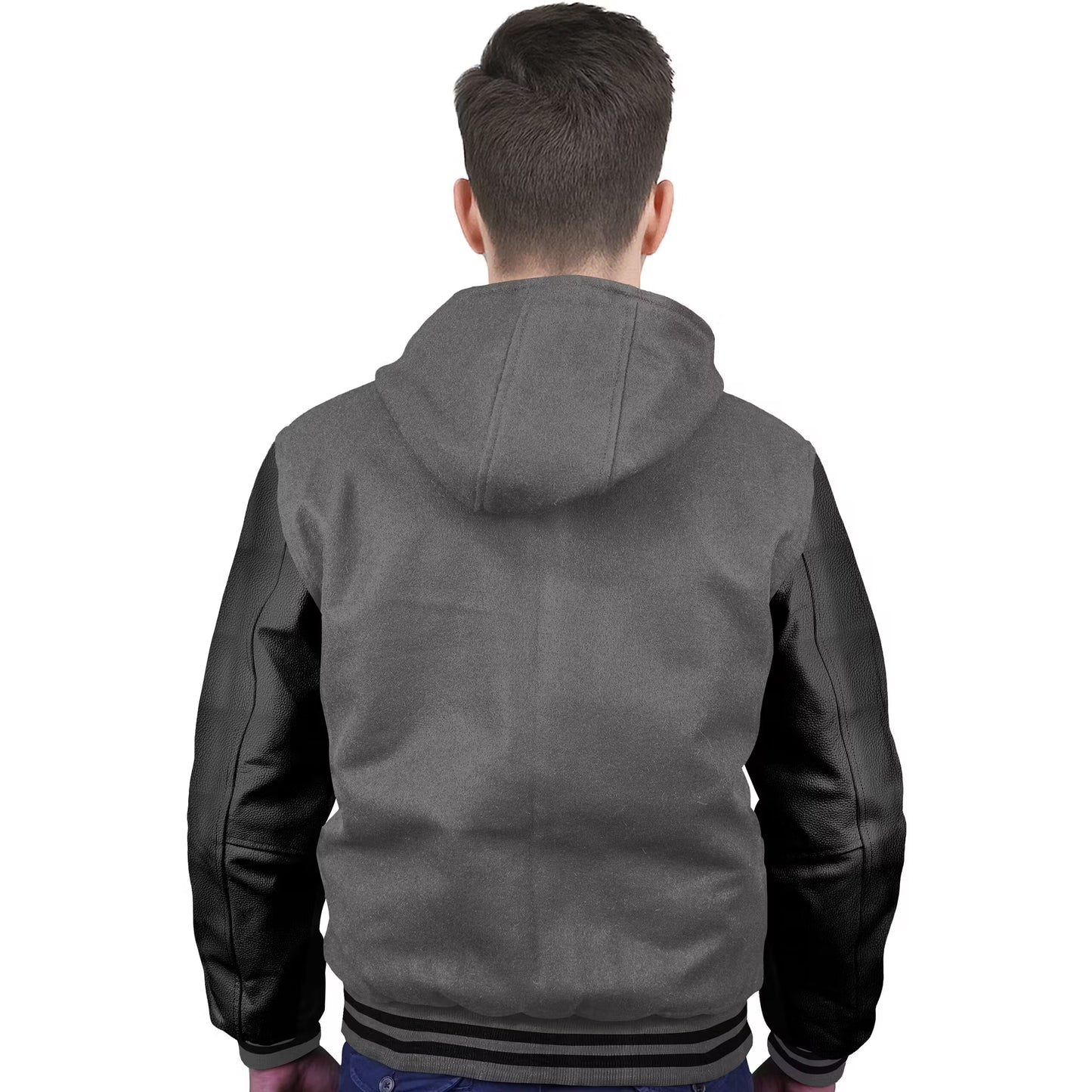 Black-Leather Sleeves & Wool Body (Hoodie)
