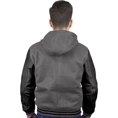 Black-Leather Sleeves & Wool Body (Hoodie)