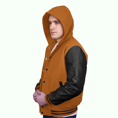 Black-Leather Sleeves & Wool Body (Hoodie)