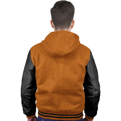 Black-Leather Sleeves & Wool Body (Hoodie)