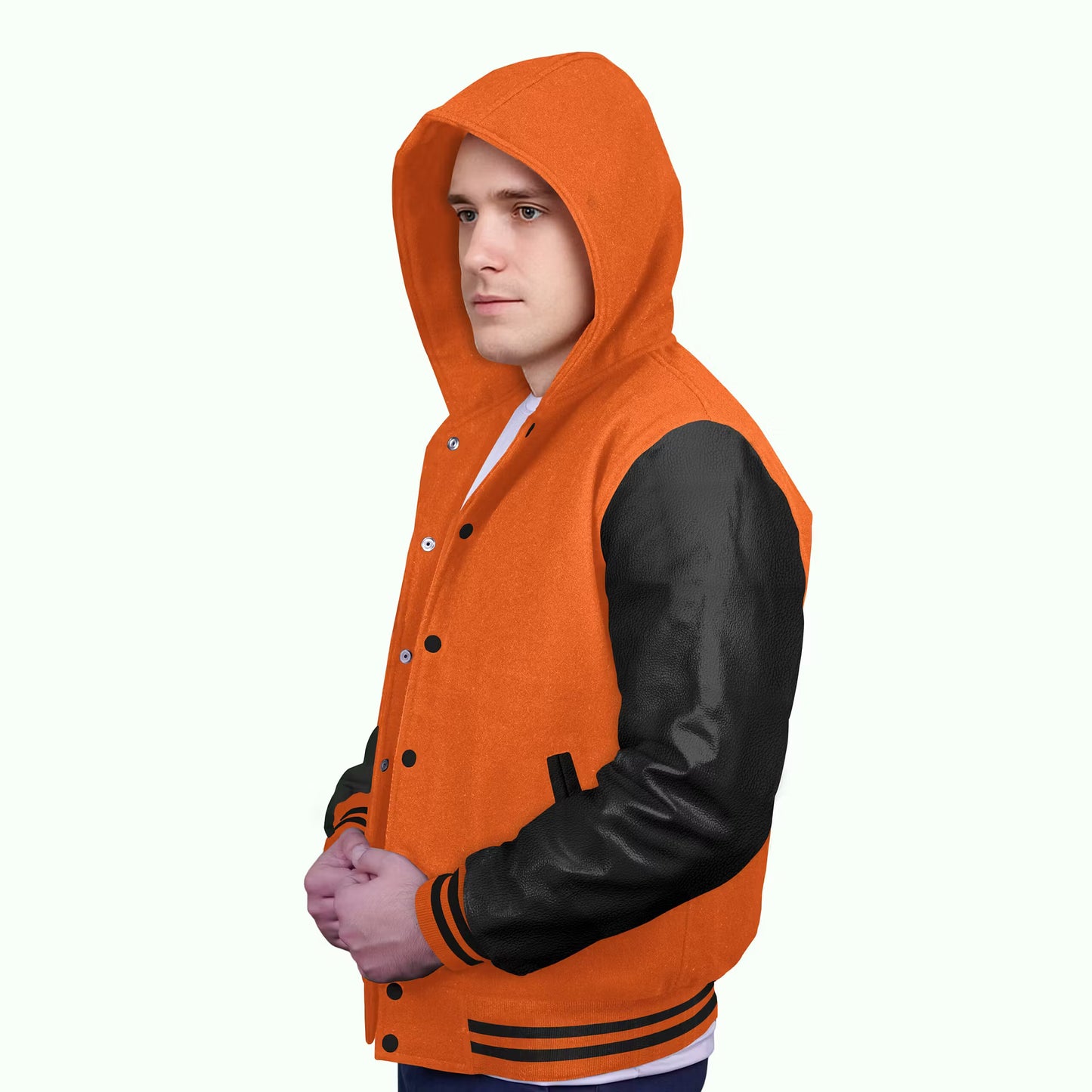 Black-Leather Sleeves & Wool Body (Hoodie)