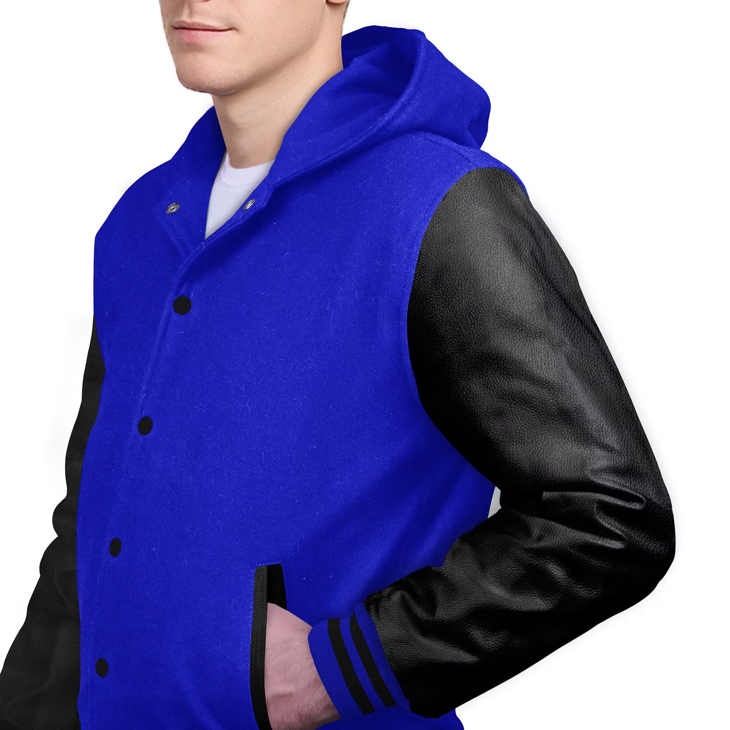 Black-Leather Sleeves & Wool Body (Hoodie)