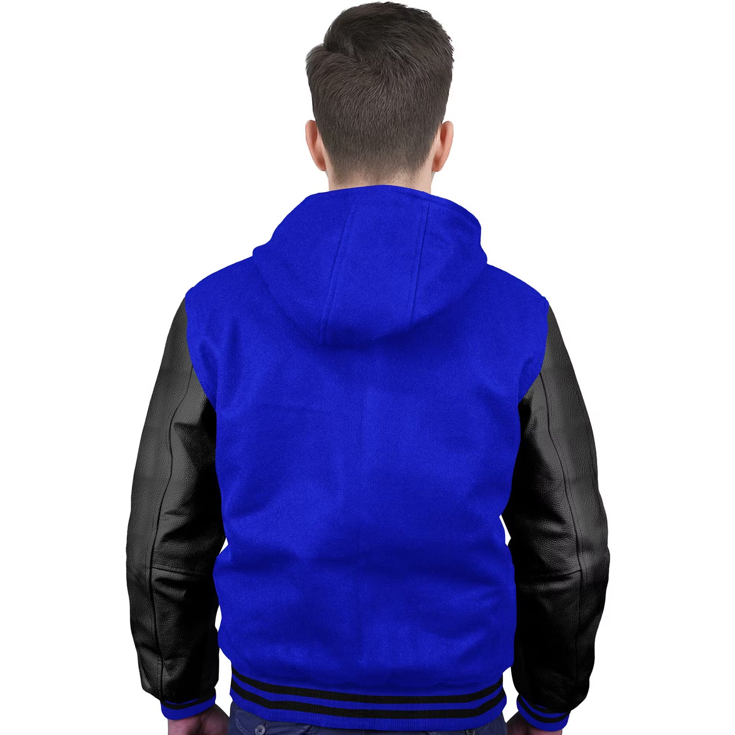 Black-Leather Sleeves & Wool Body (Hoodie)