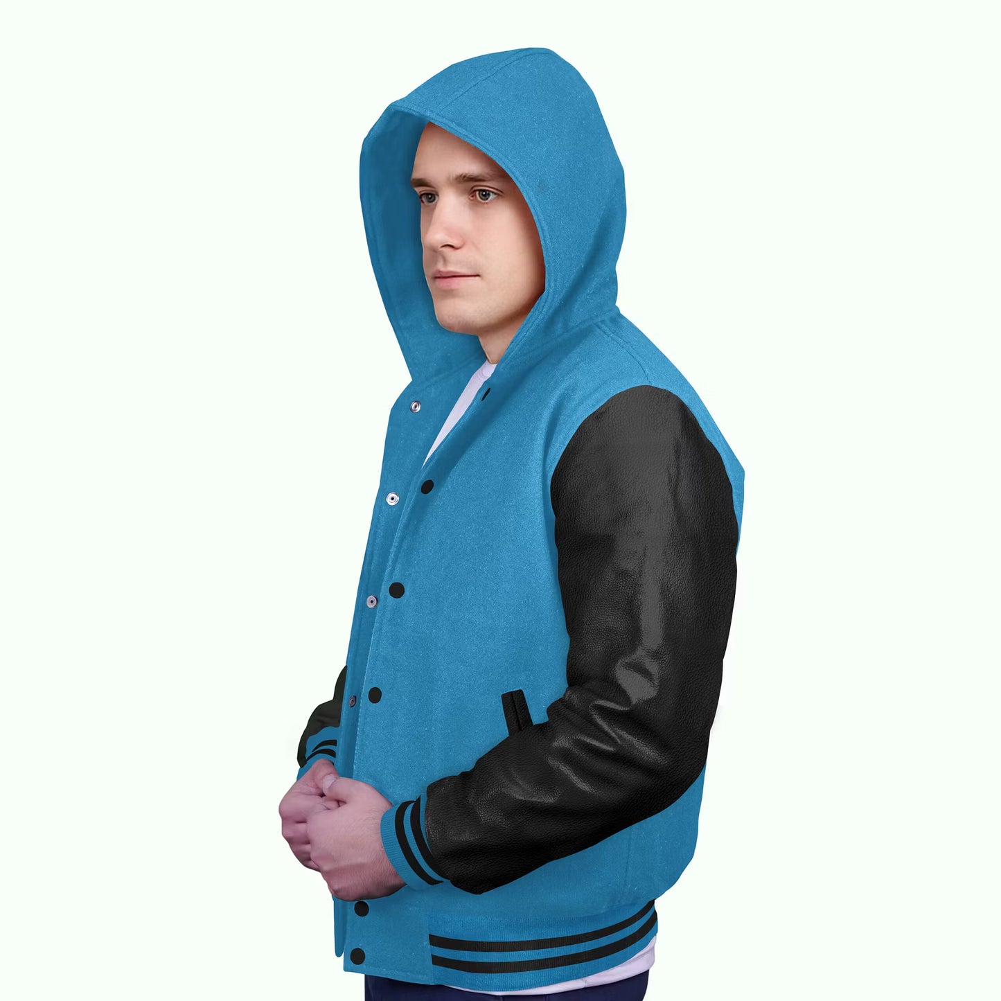 Black-Leather Sleeves & Wool Body (Hoodie)