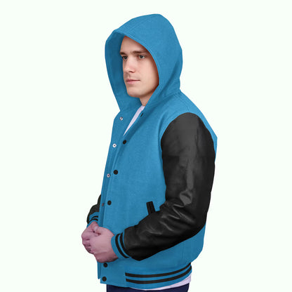 Black-Leather Sleeves & Wool Body (Hoodie)