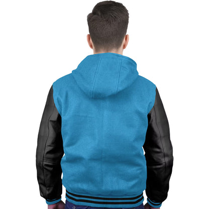 Black-Leather Sleeves & Wool Body (Hoodie)