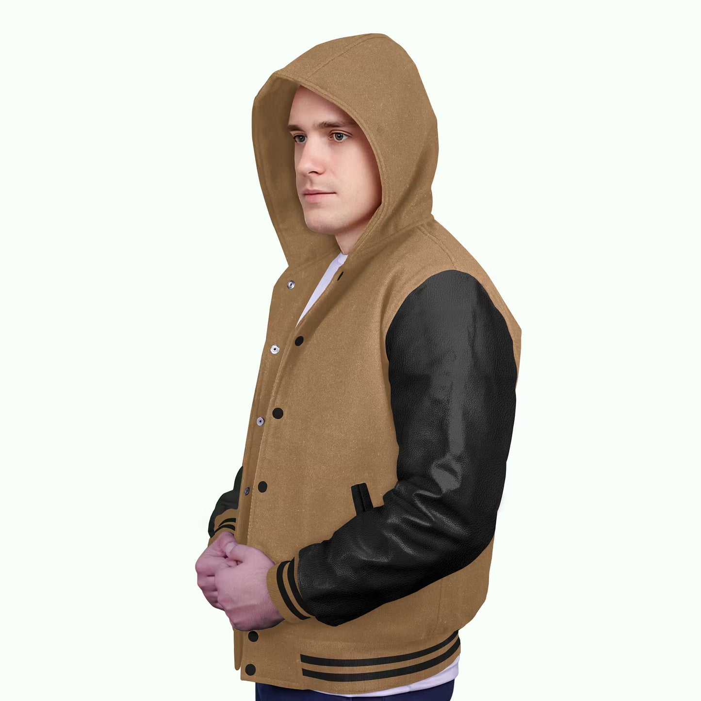 Black-Leather Sleeves & Wool Body (Hoodie)