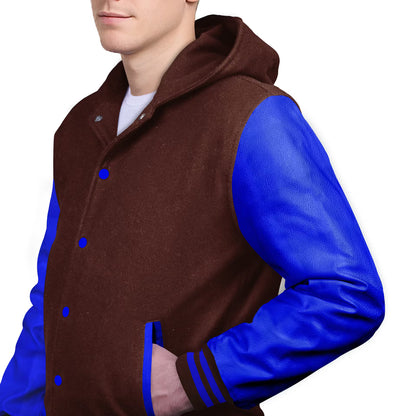 Royal Blue-Leather Sleeves & Wool Body (Hoodie)