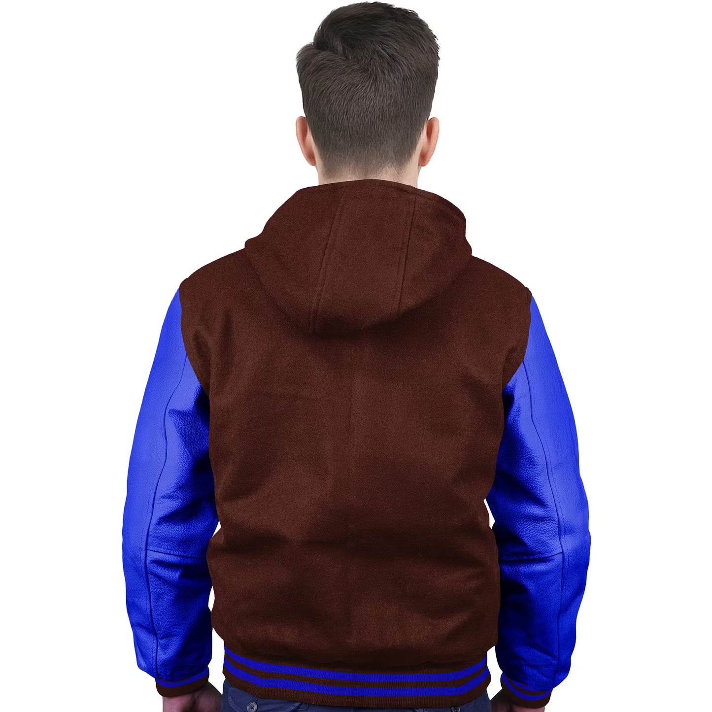Royal Blue-Leather Sleeves & Wool Body (Hoodie)