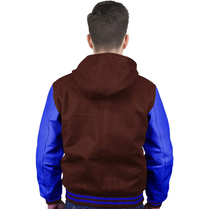 Royal Blue-Leather Sleeves & Wool Body (Hoodie)
