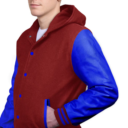 Royal Blue-Leather Sleeves & Wool Body (Hoodie)
