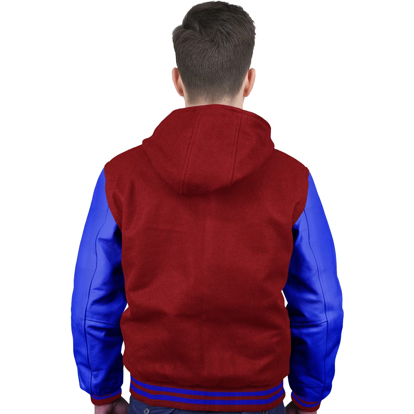 Royal Blue-Leather Sleeves & Wool Body (Hoodie)