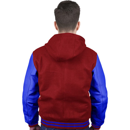 Royal Blue-Leather Sleeves & Wool Body (Hoodie)