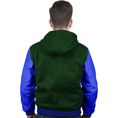 Royal Blue-Leather Sleeves & Wool Body (Hoodie)