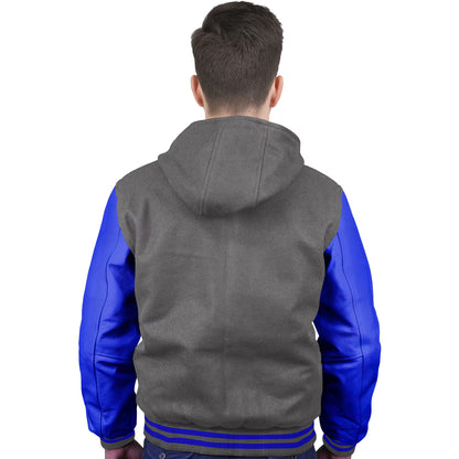 Royal Blue-Leather Sleeves & Wool Body (Hoodie)