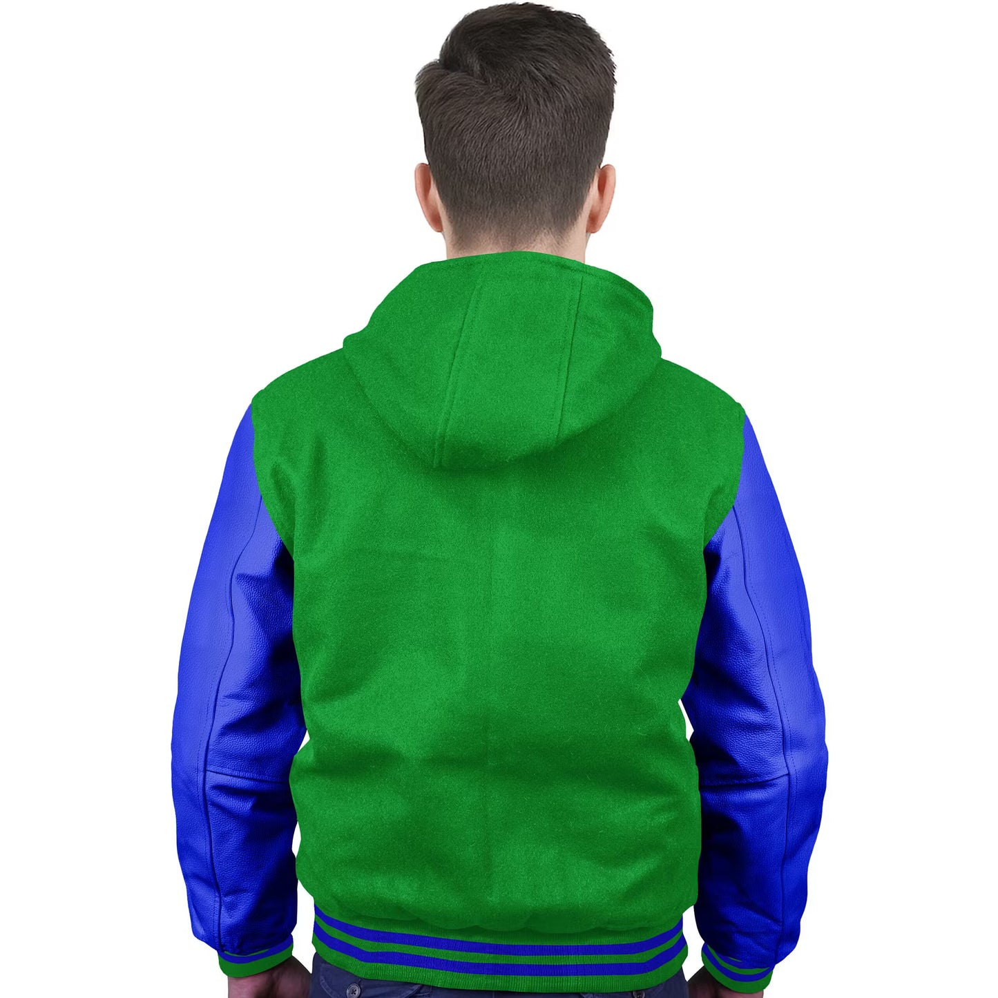 Royal Blue-Leather Sleeves & Wool Body (Hoodie)