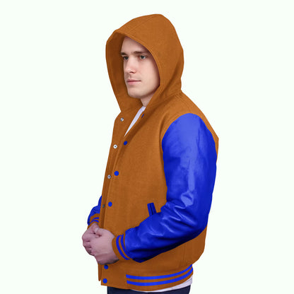 Royal Blue-Leather Sleeves & Wool Body (Hoodie)