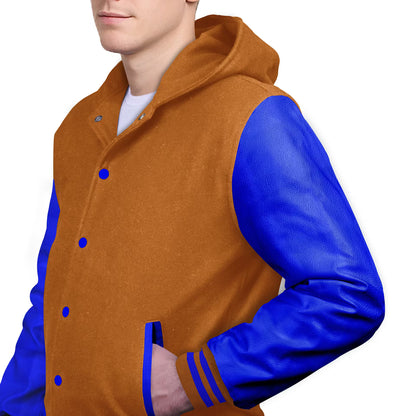 Royal Blue-Leather Sleeves & Wool Body (Hoodie)