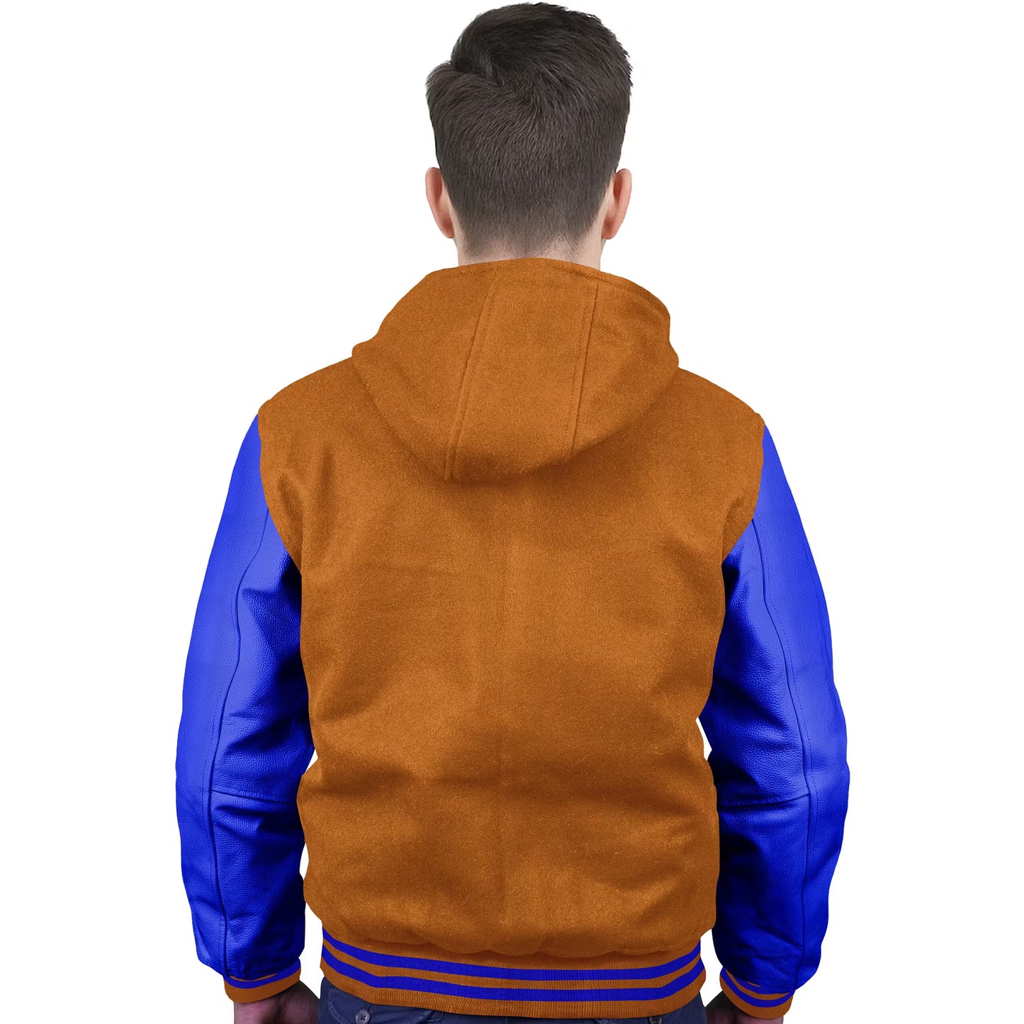 Royal Blue-Leather Sleeves & Wool Body (Hoodie)